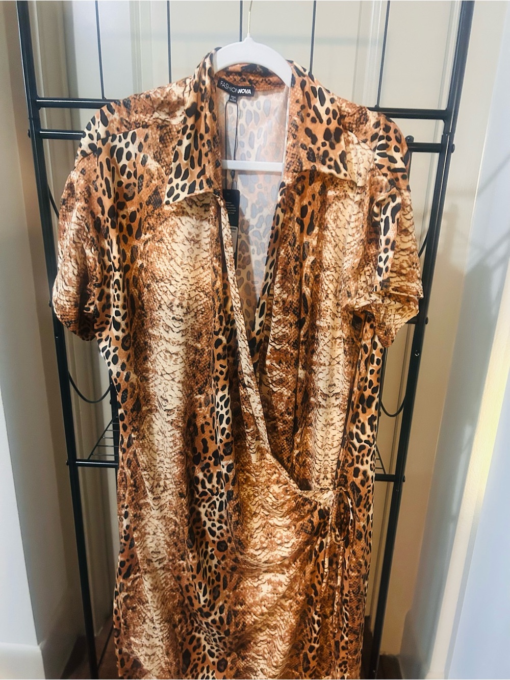 Fashion Nova Brown & Black Leopard Print Wrap Maxi Dress